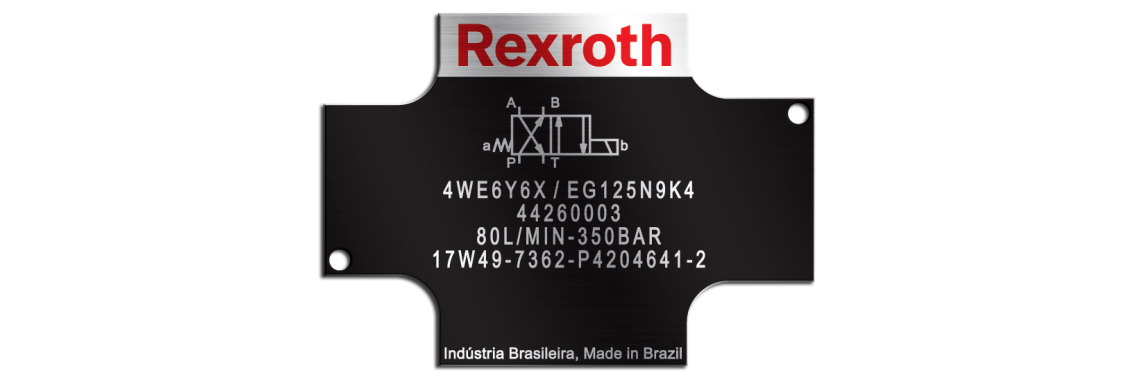 Placa de Identificação em Alumínio Impresso Rexroth - 60x43mm