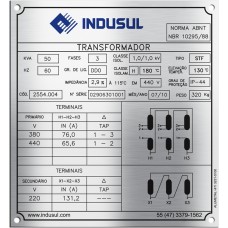 Placas de Transformadores 6 - em aço inox 304 gravado em baixo relevo